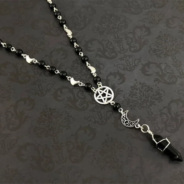 Pentacle Moon Onyx Bead Necklace Green Witch Creations
