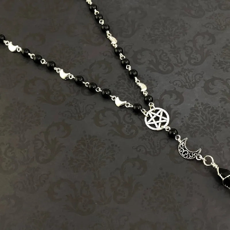 Pentacle Moon Onyx Bead Necklace Green Witch Creations