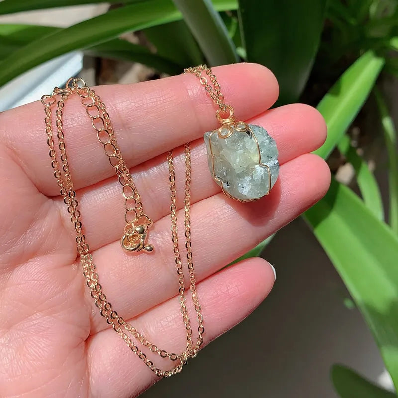 Raw Crystal Wire Wrap Gold Necklaces Green Witch Creations