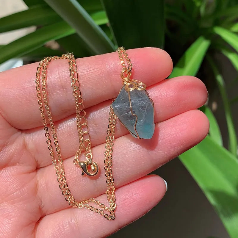 Raw Crystal Wire Wrap Gold Necklaces Green Witch Creations
