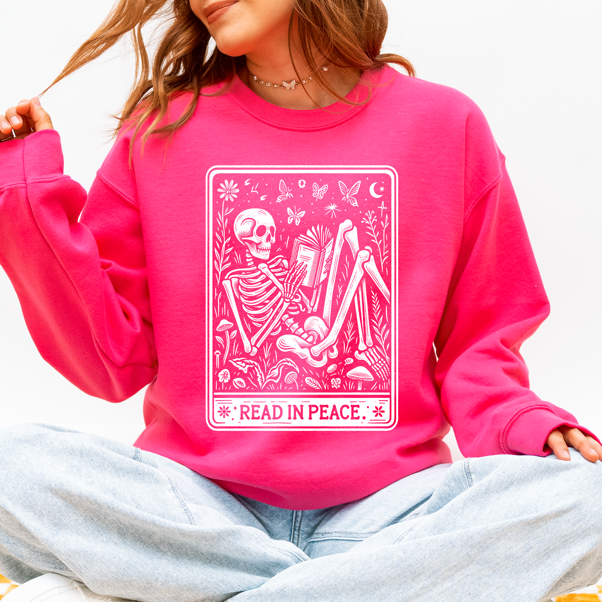 Read In Peace, Halloween, Skeleton, Tarot, Books, Library Sweatshirt Refinery No. 1