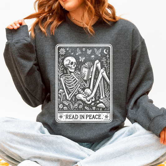 Read In Peace, Halloween, Skeleton, Tarot, Books, Library Sweatshirt Refinery No. 1
