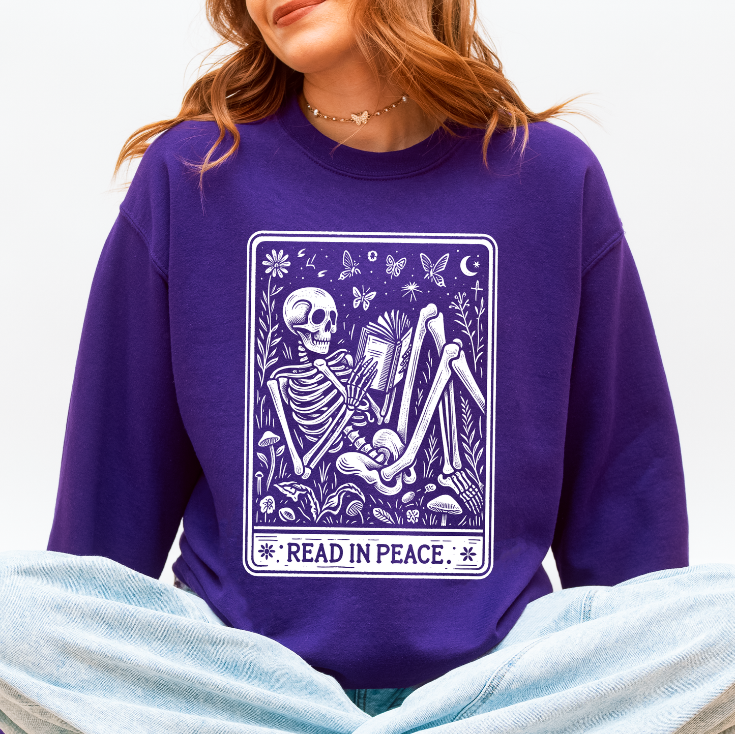 Read In Peace, Halloween, Skeleton, Tarot, Books, Library Sweatshirt Refinery No. 1