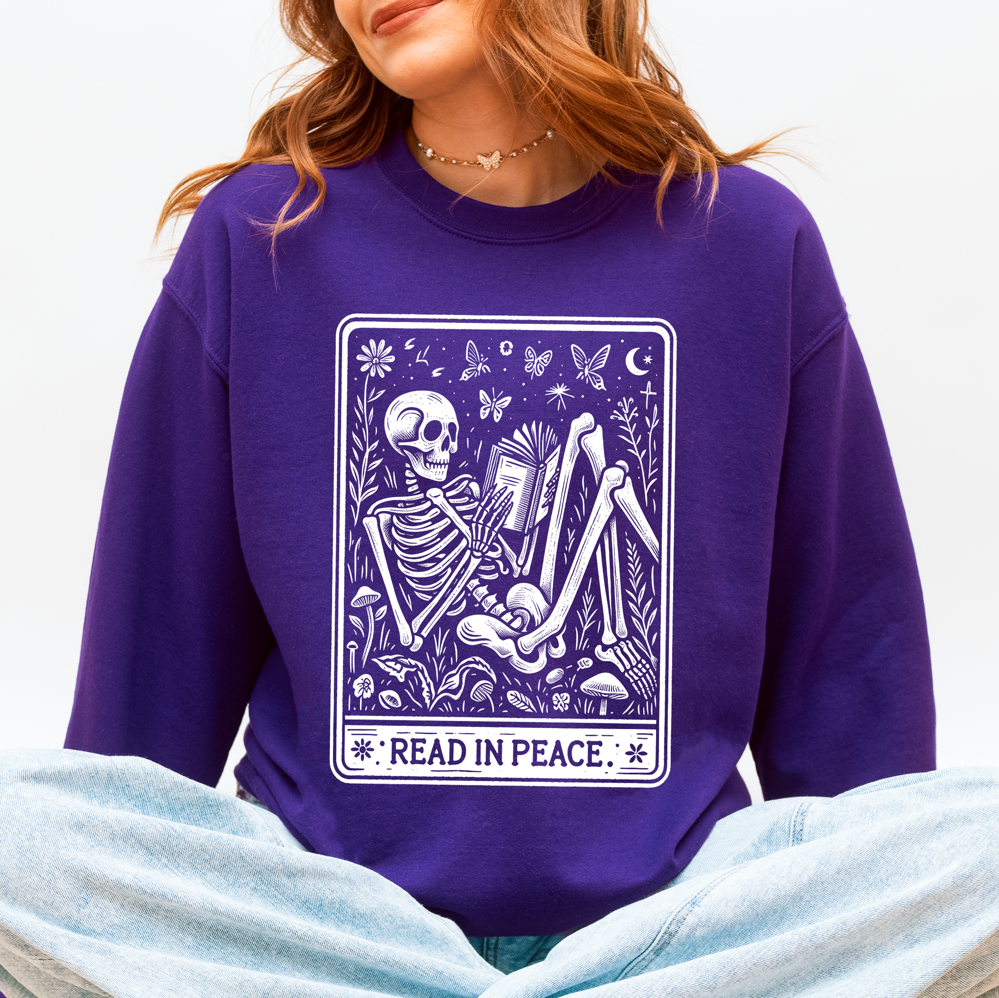 Read In Peace, Halloween, Skeleton, Tarot, Books, Library Sweatshirt Refinery No. 1