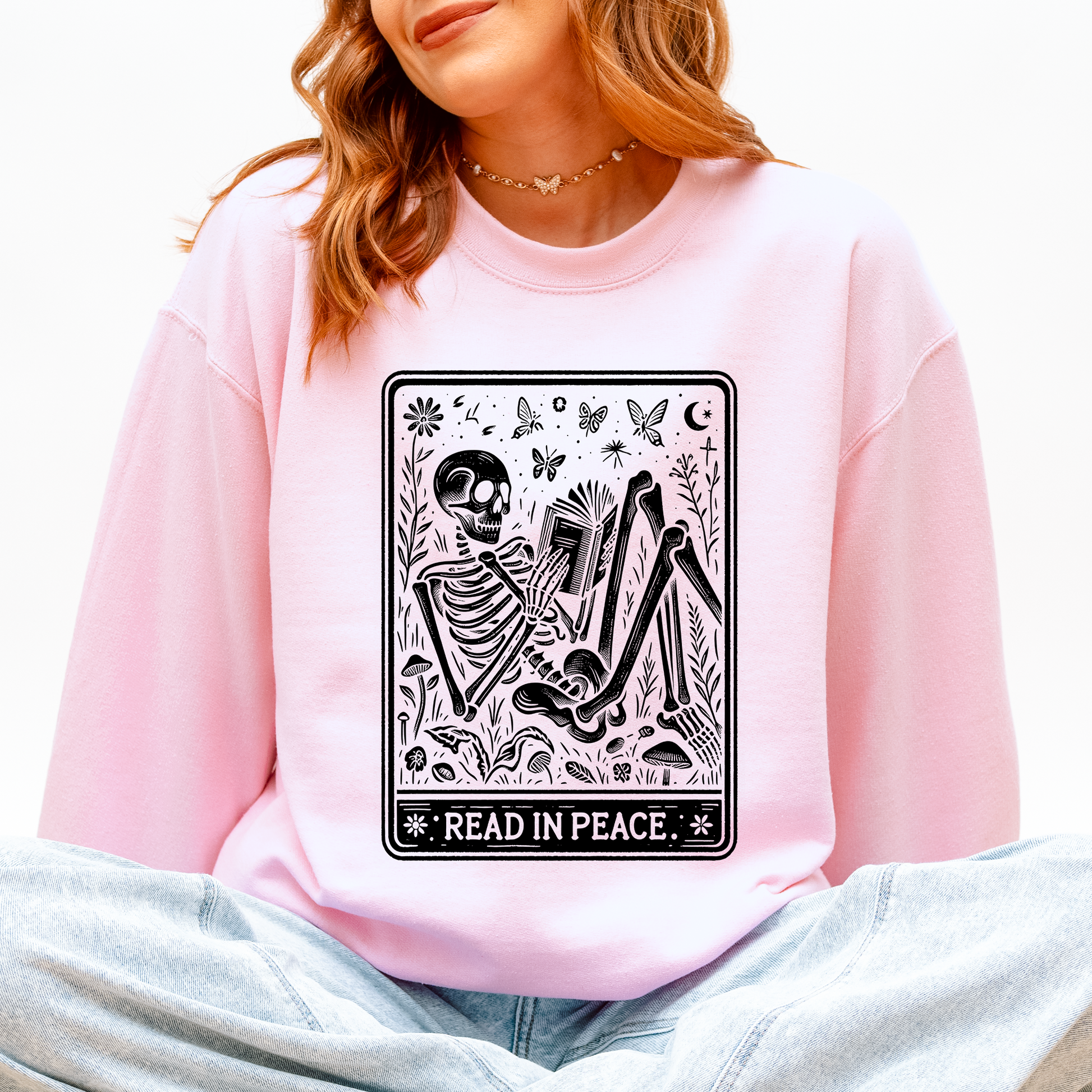Read In Peace, Halloween, Skeleton, Tarot, Books, Library Sweatshirt Refinery No. 1