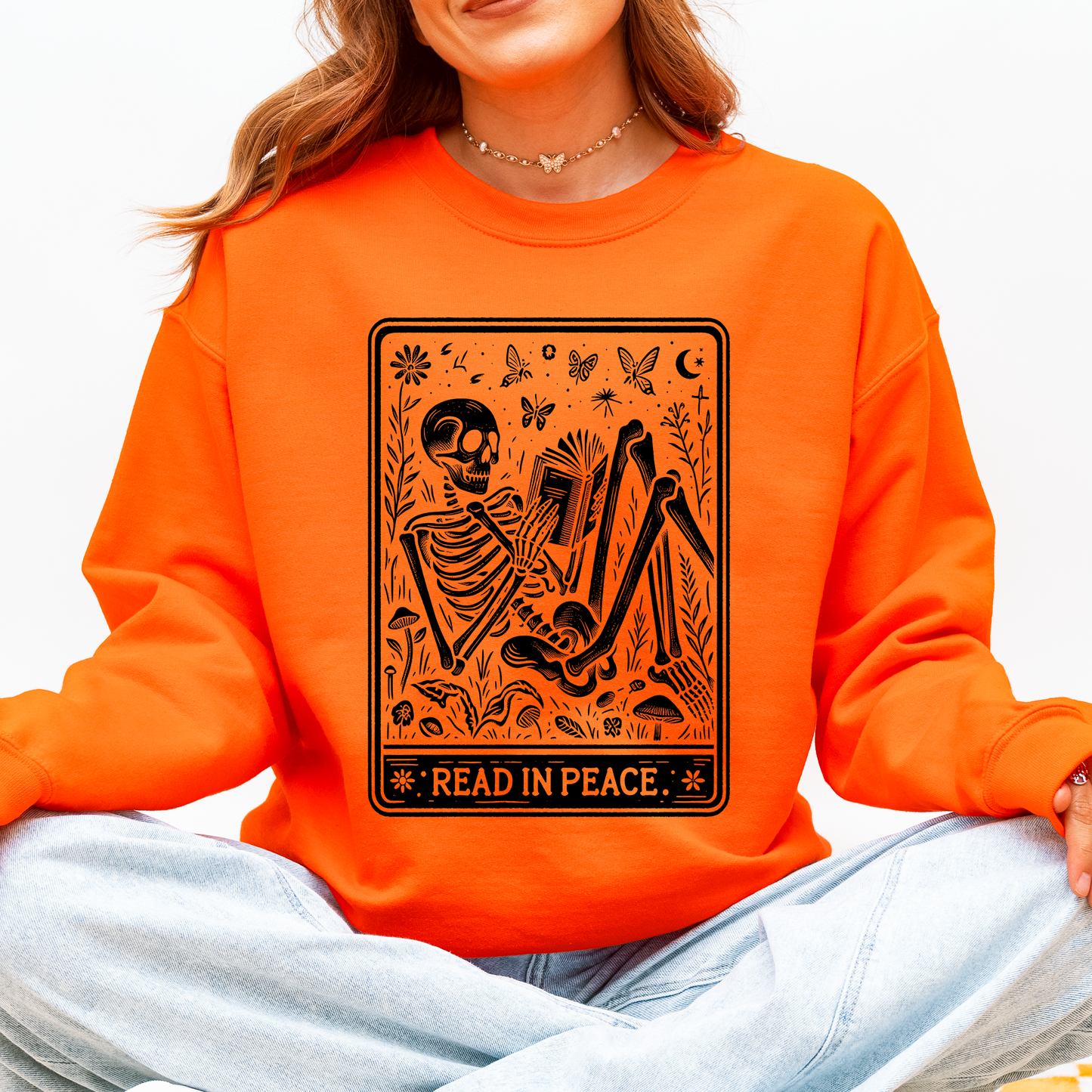 Read In Peace, Halloween, Skeleton, Tarot, Books, Library Sweatshirt Refinery No. 1