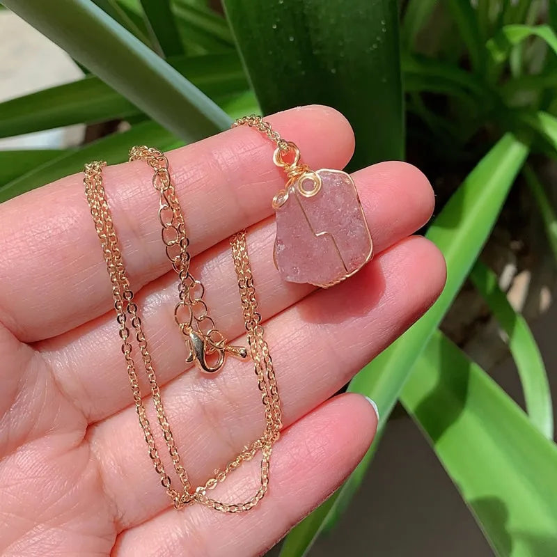 Raw Crystal Wire Wrap Gold Necklaces Green Witch Creations