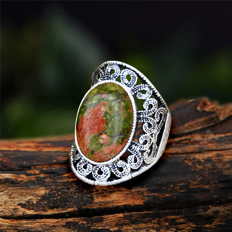 Stone Oval Vintage Design Rings Green Witch Creations