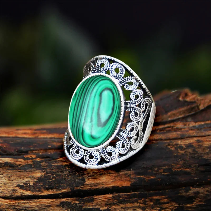 Stone Oval Vintage Design Rings Green Witch Creations