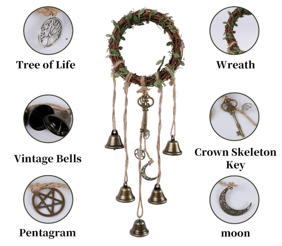 Witch Wreath Protection Bells Green Witch Creations