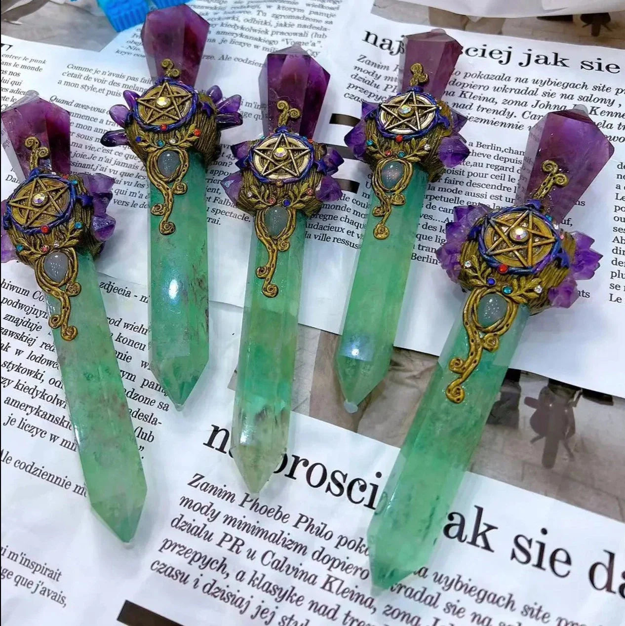 Green Fluorite and Amethyst Pentacle Witch Wand Green Witch Creations
