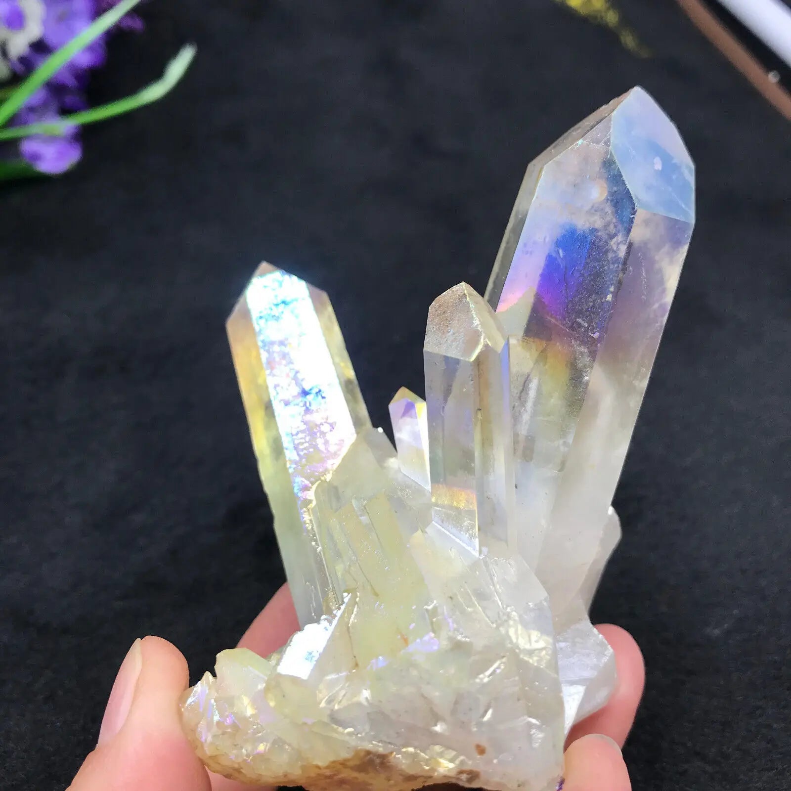 Rainbow Angel Aura Quartz Crystal Cluster Green Witch Creations