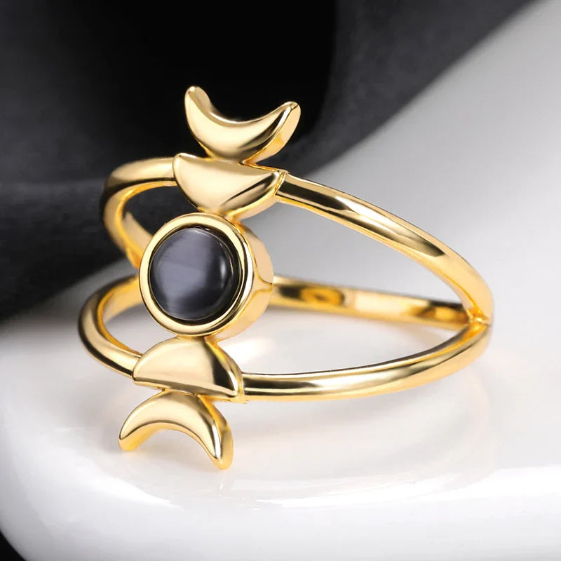 Sheen Obsidian Moon Phase Ring Green Witch Creations