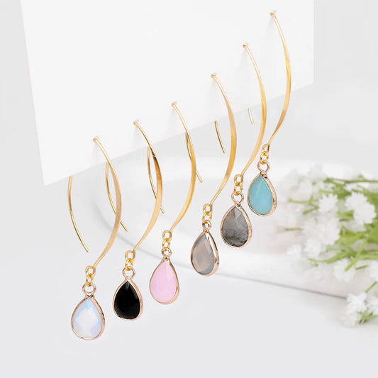 Crystal Faceted Teardrop Gold Earrings Green Witch Creations