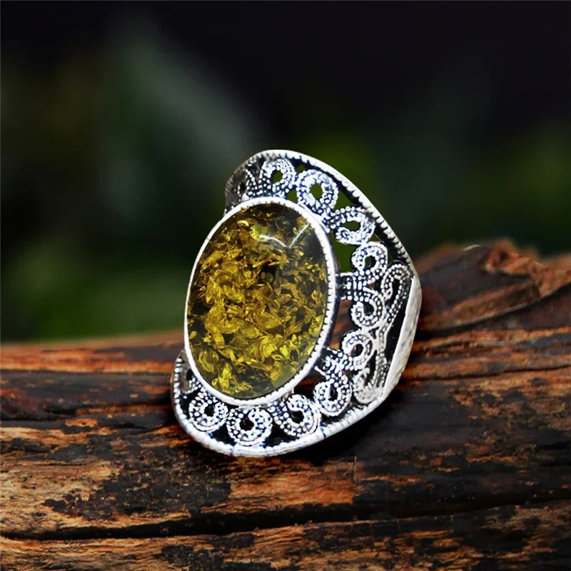 Stone Oval Vintage Design Rings Green Witch Creations