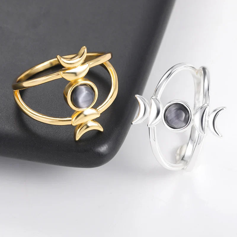 Sheen Obsidian Moon Phase Ring Green Witch Creations