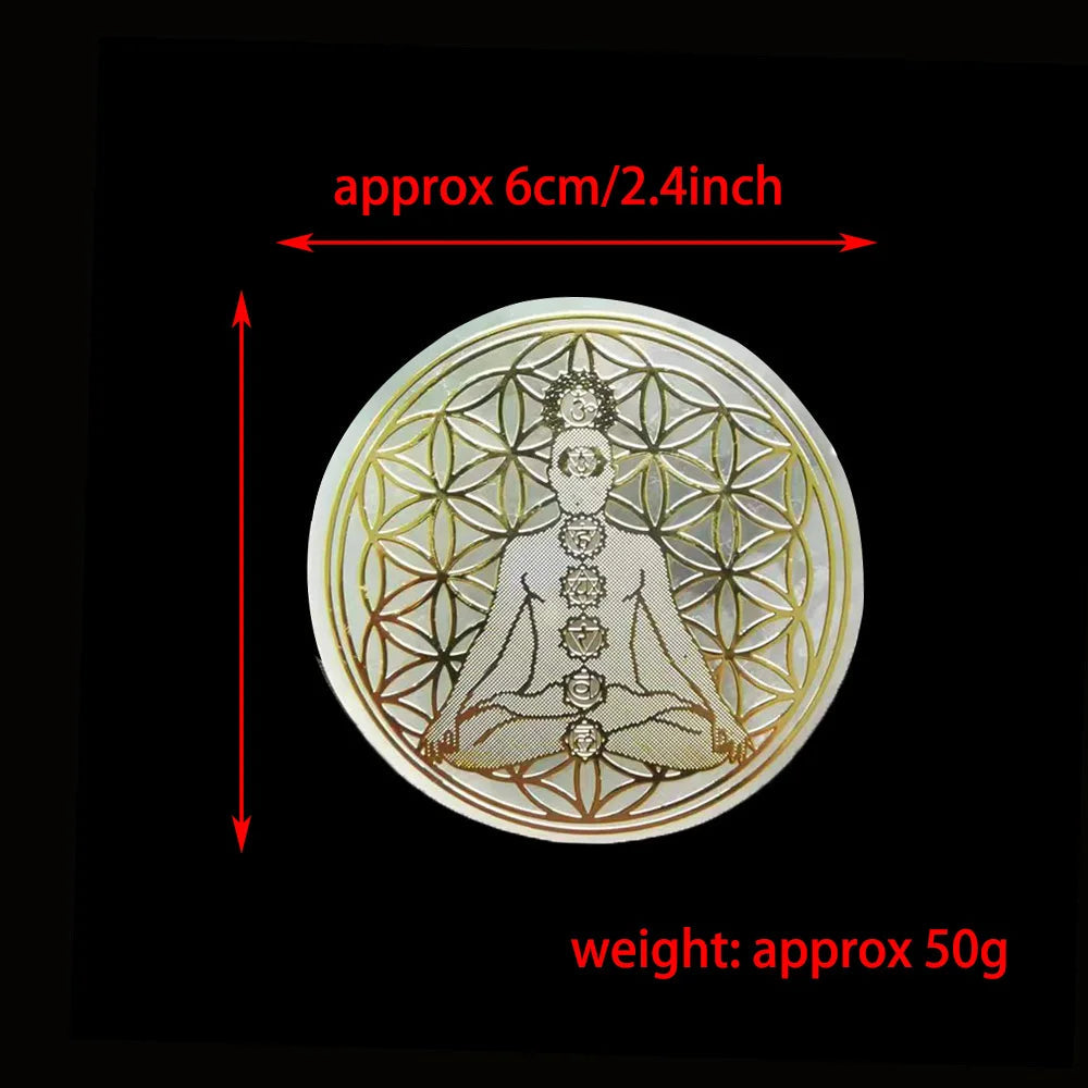 Selenite Spiritual Gold Symbol Plates Green Witch Creations