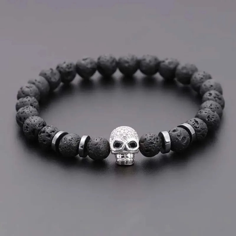 Lava Rock Skull Bracelet Green Witch Creations