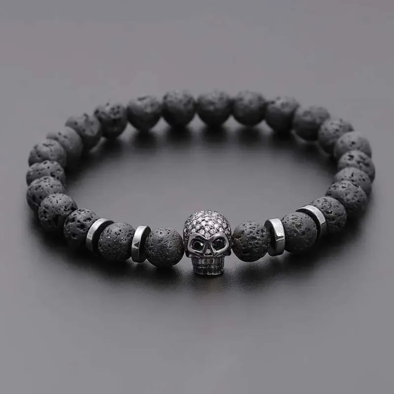 Lava Rock Skull Bracelet Green Witch Creations