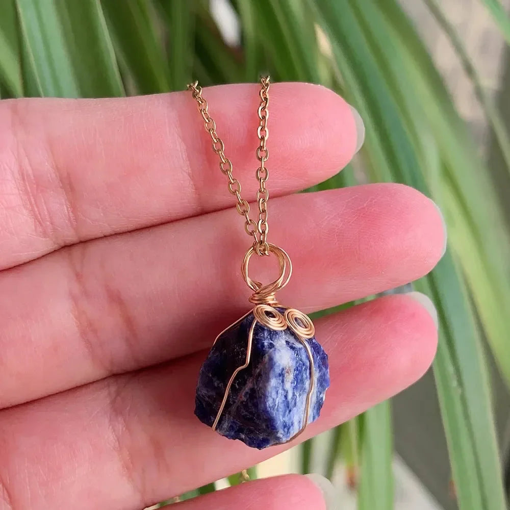 Raw Crystal Wire Wrap Gold Necklaces Green Witch Creations