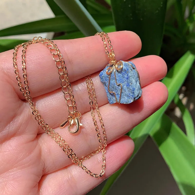 Raw Crystal Wire Wrap Gold Necklaces Green Witch Creations