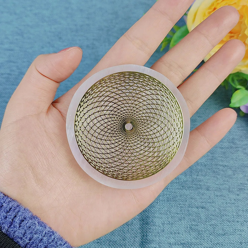 Selenite Spiritual Gold Symbol Plates Green Witch Creations