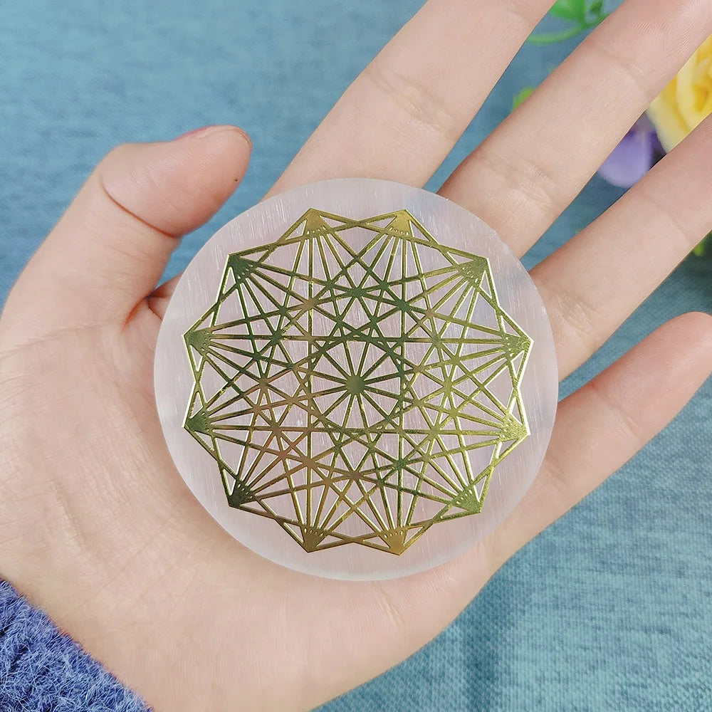 Selenite Spiritual Gold Symbol Plates Green Witch Creations