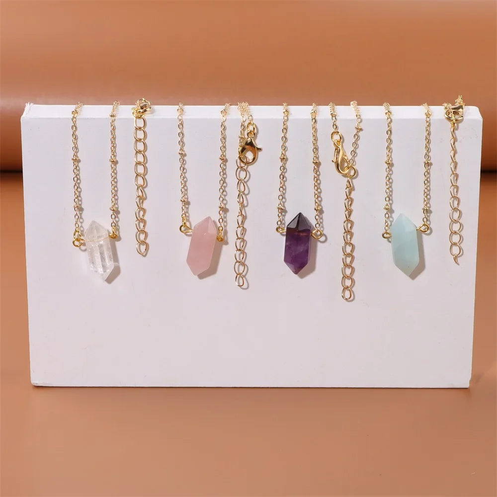 Crystal Hexagon Gold Necklaces Green Witch Creations