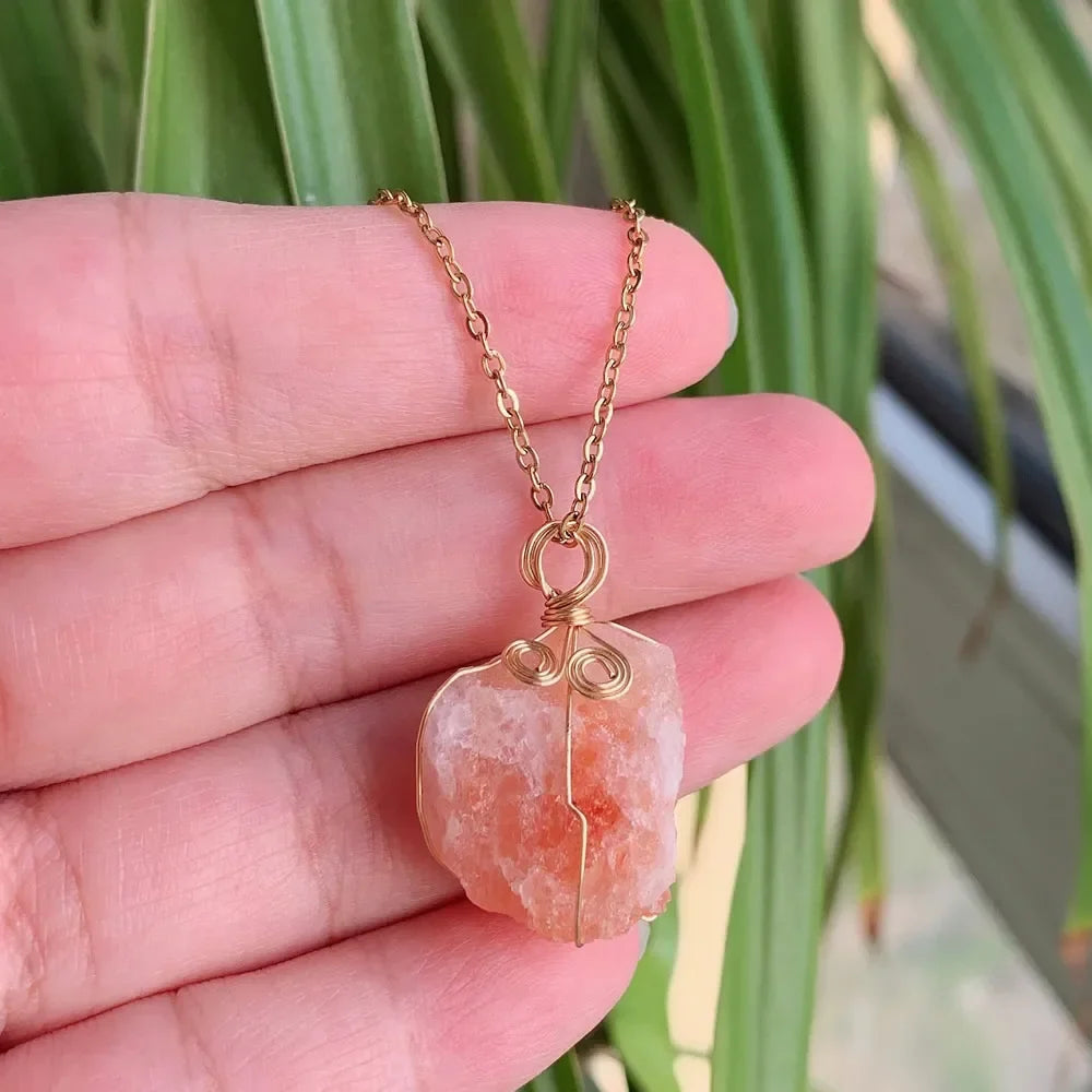 Raw Crystal Wire Wrap Gold Necklaces Green Witch Creations