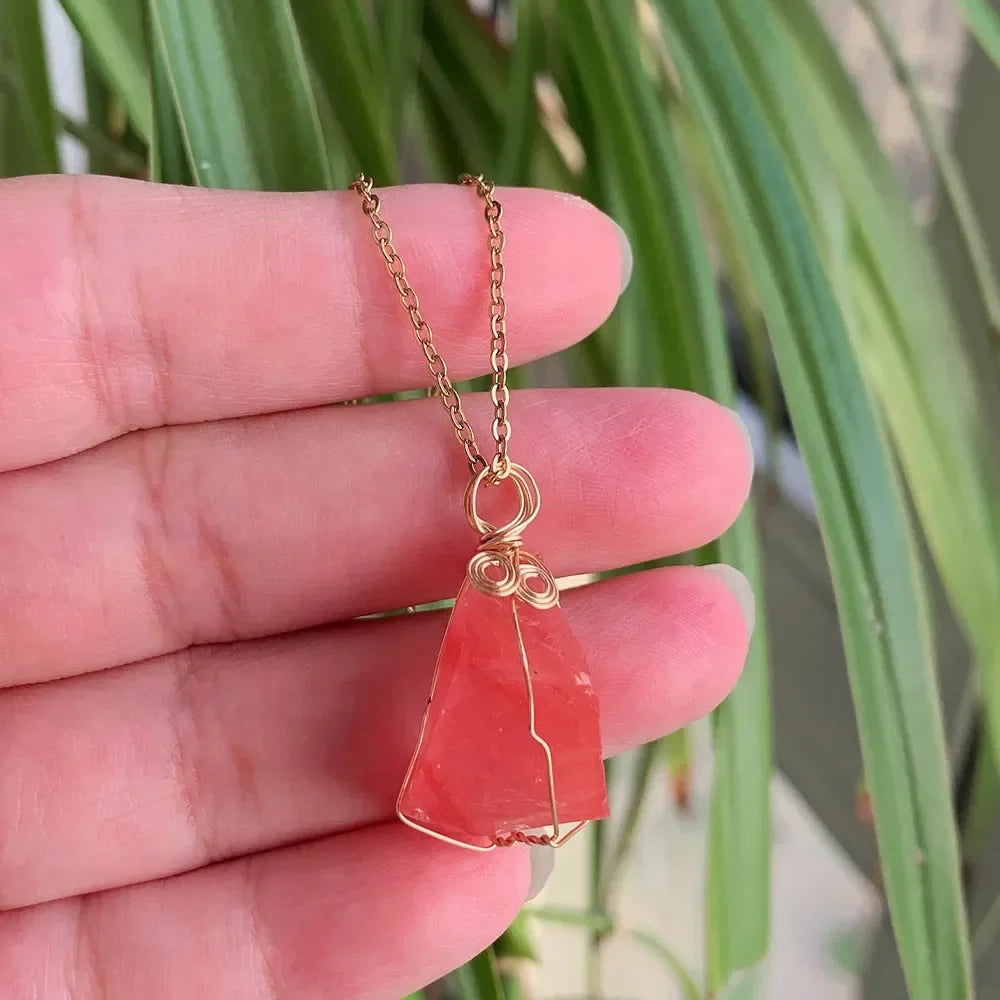 Raw Crystal Wire Wrap Gold Necklaces Green Witch Creations