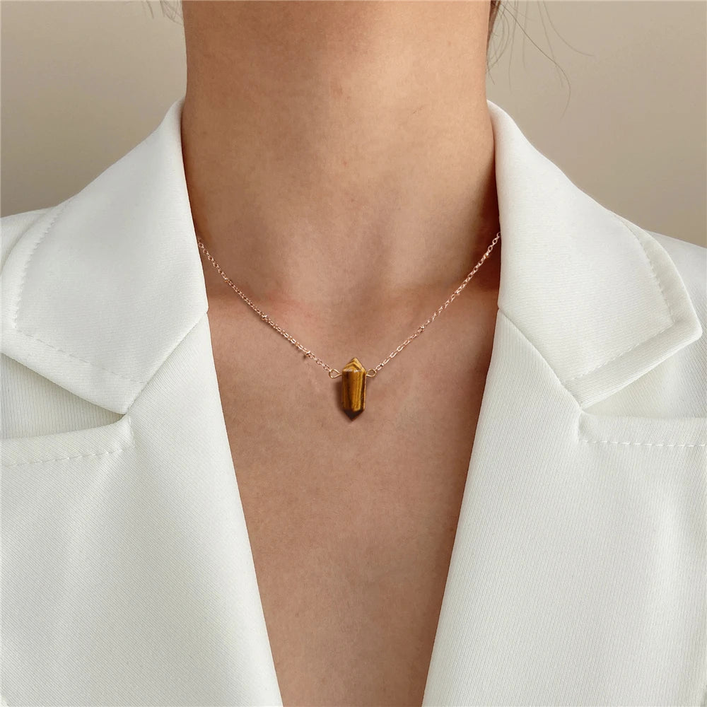 Crystal Hexagon Gold Necklaces Green Witch Creations