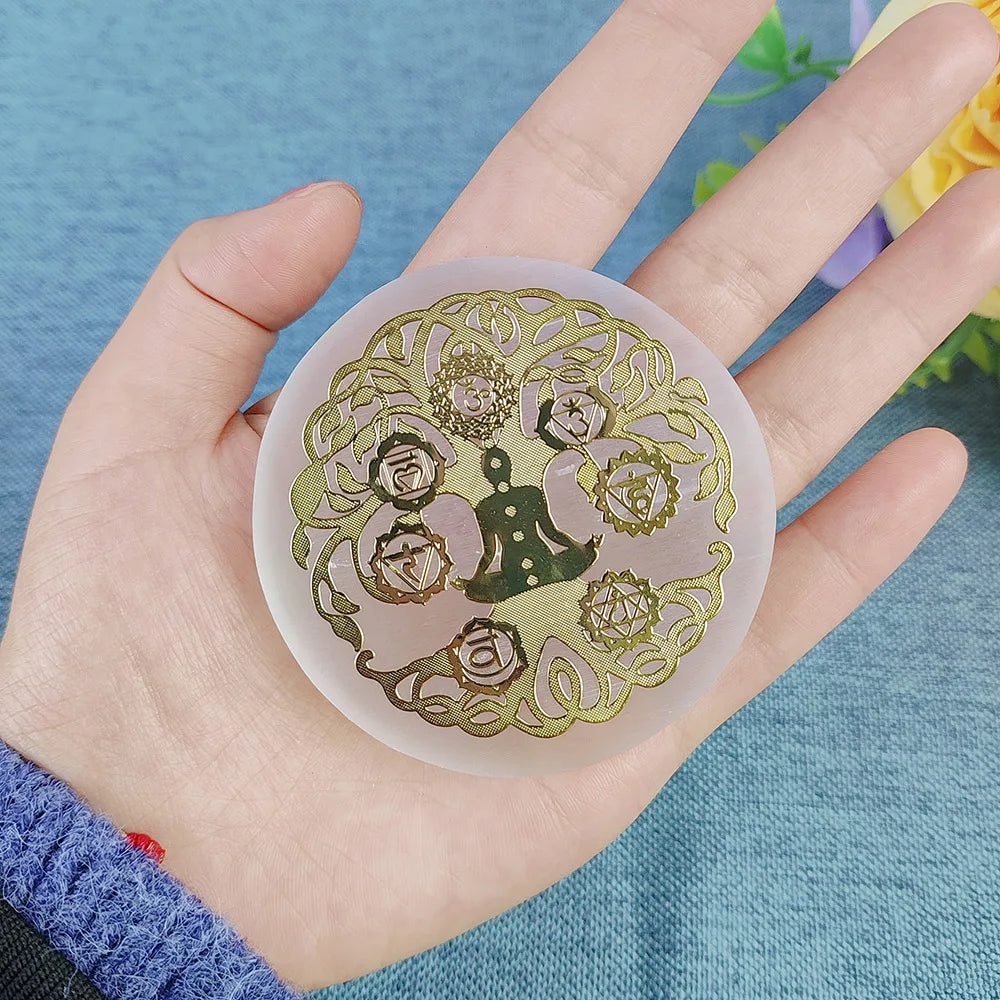 Selenite Spiritual Gold Symbol Plates Green Witch Creations