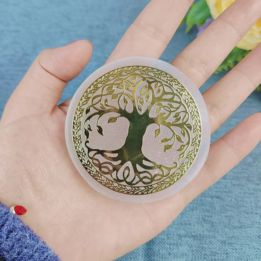 Selenite Spiritual Gold Symbol Plates Green Witch Creations