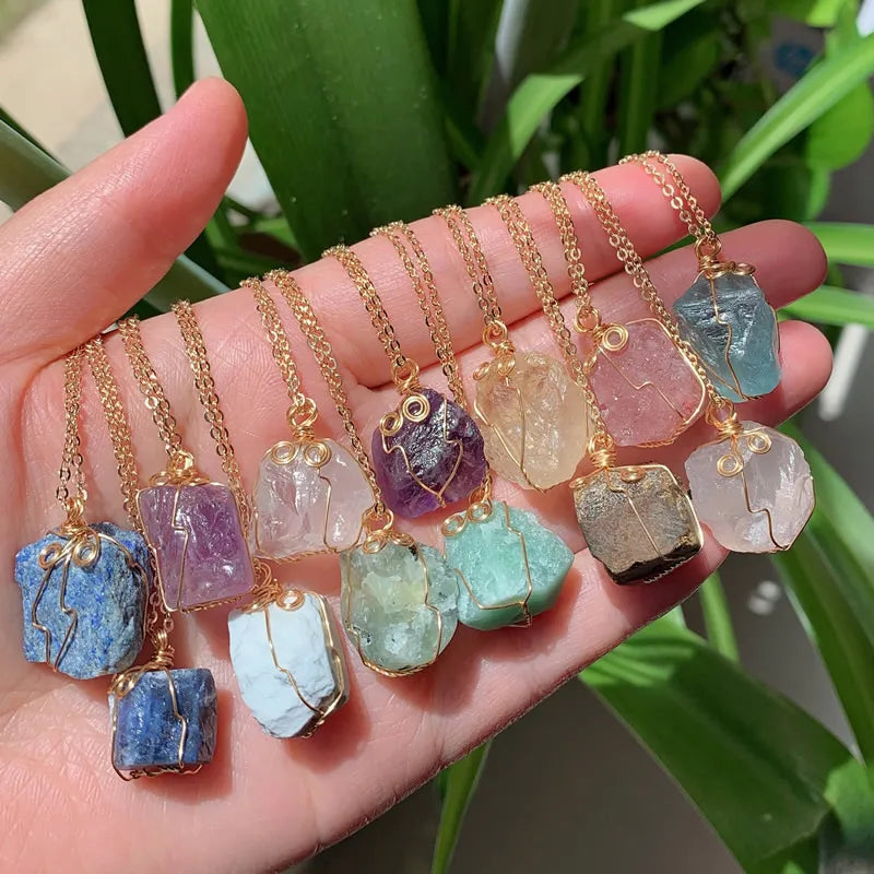 Raw Crystal Wire Wrap Gold Necklaces Green Witch Creations