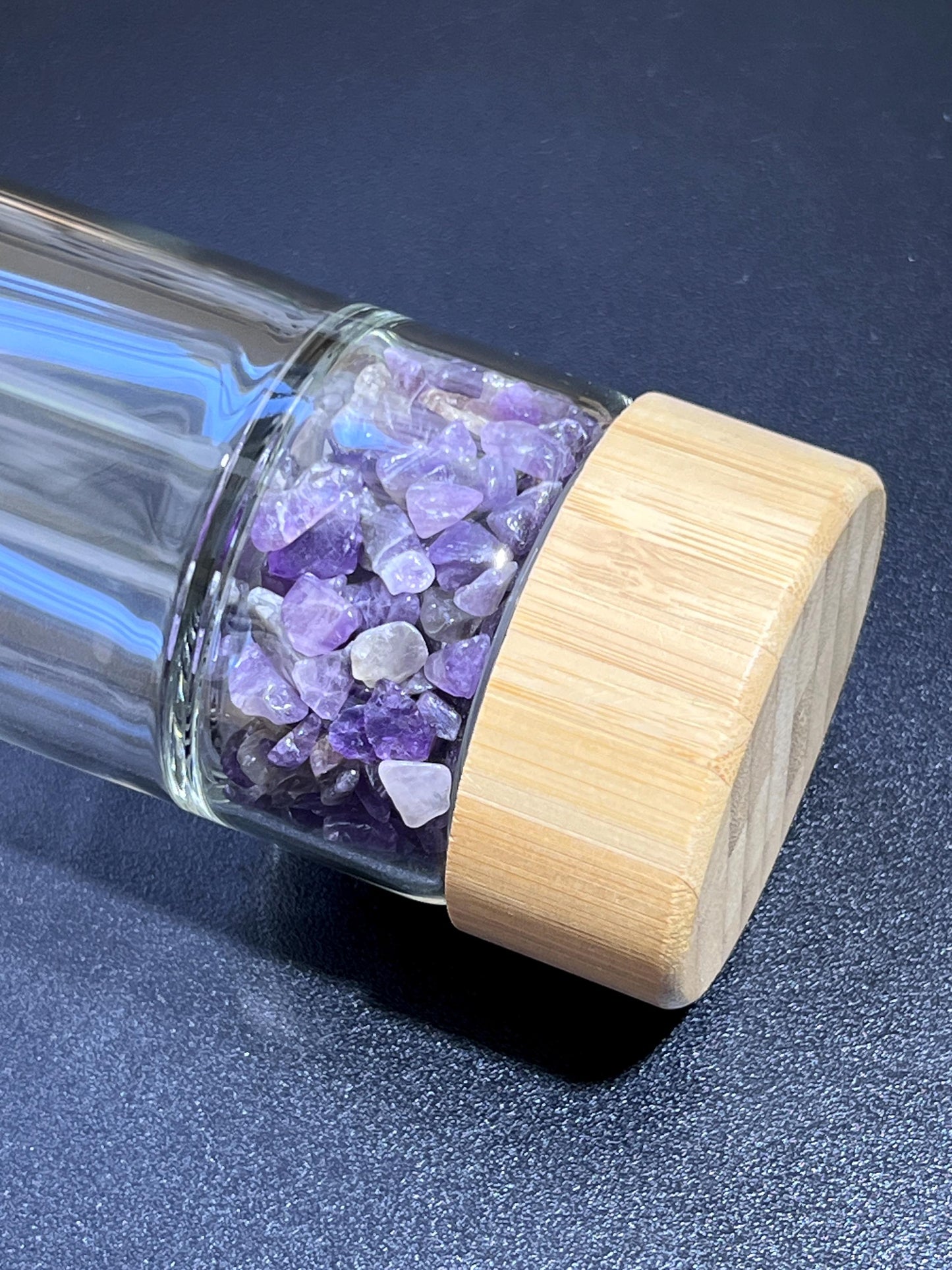 Crystal Infused Glass Water Bottle (Interchangeable Base) Gemstone Infuser Amazing Crystals