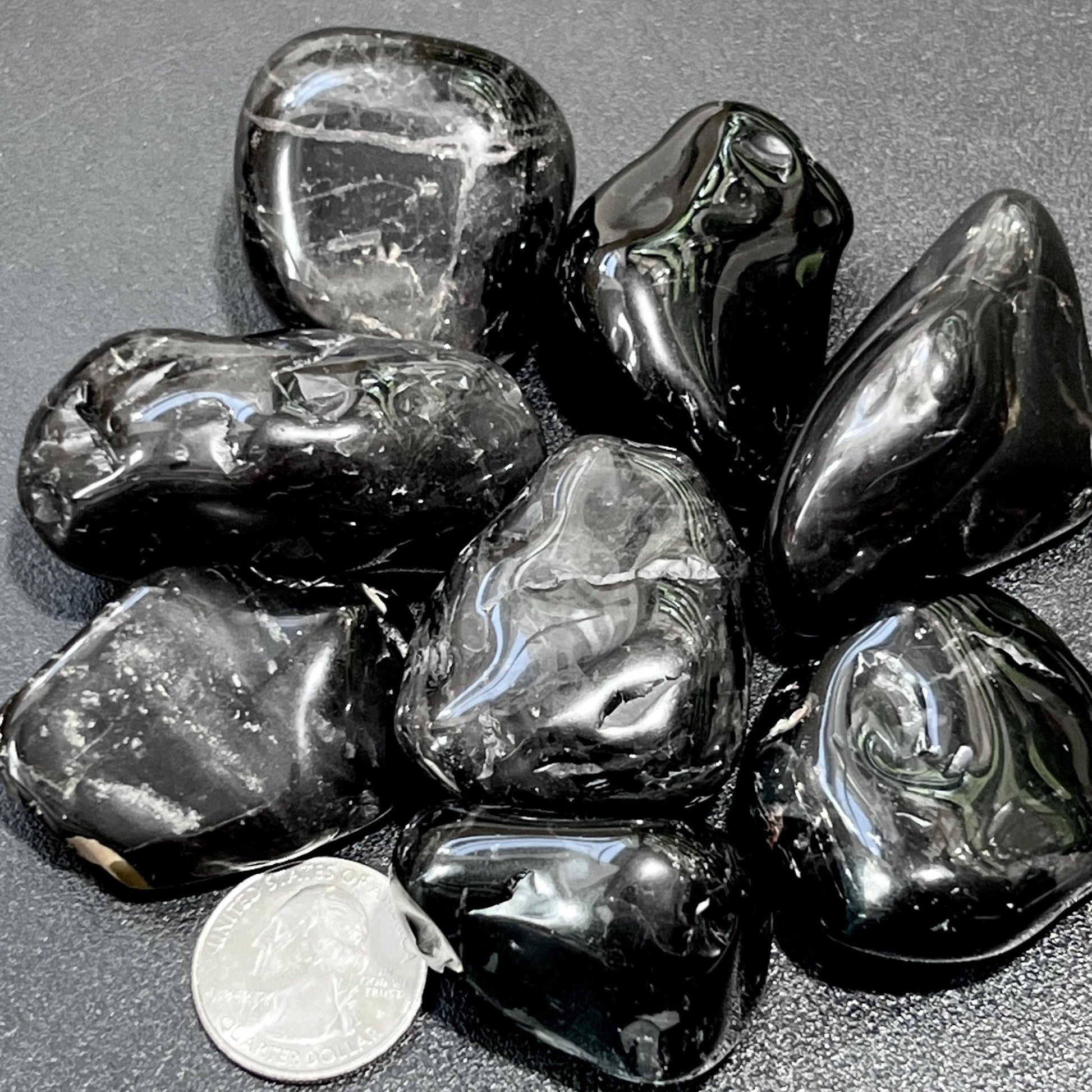 Black Tourmaline Crystal Tumbled Stones Large (1 - 2 Inches)(By The Piece or Pound) Bulk Wholesale - Solar Luxe Metaphysical Store