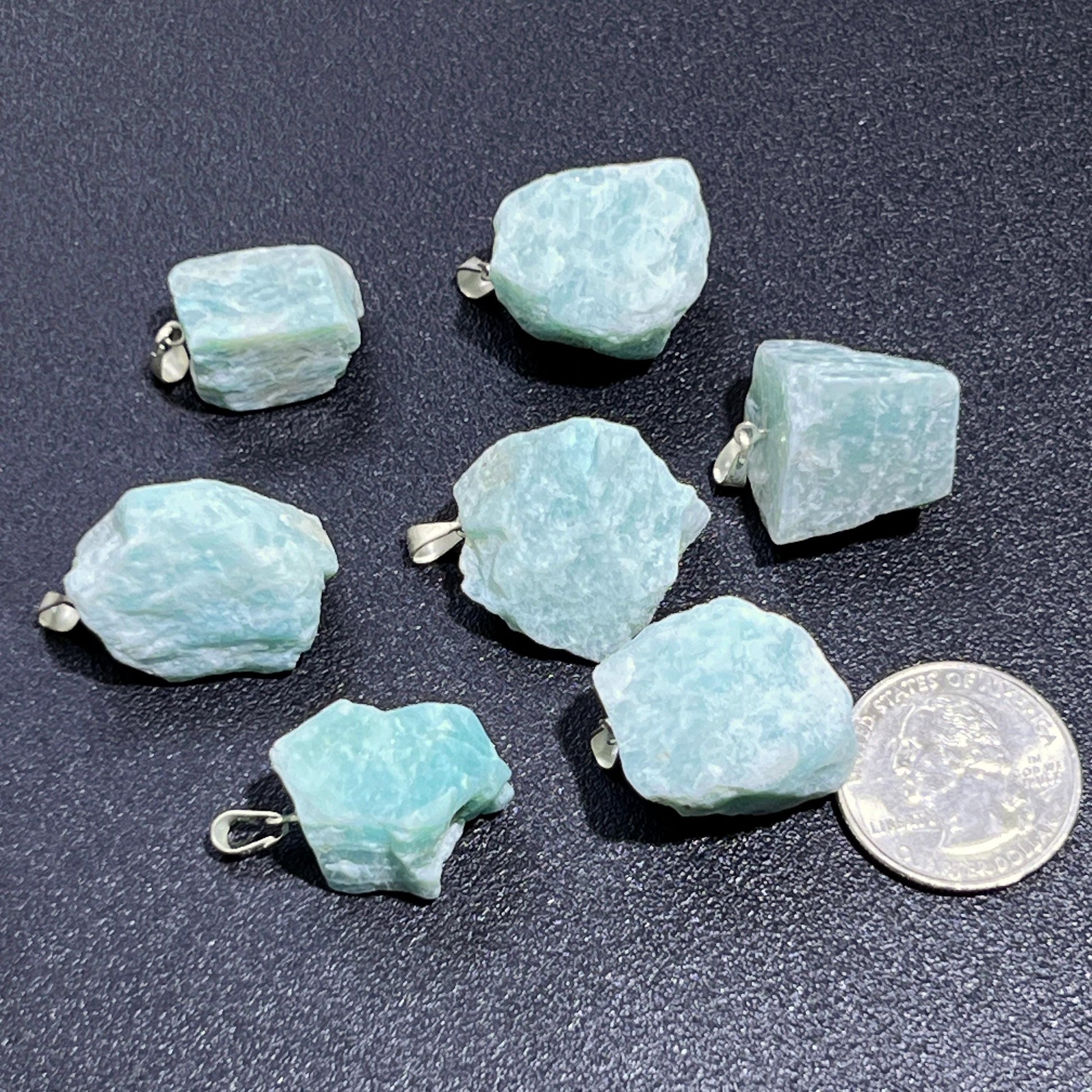 Amazonite Rough Raw Crystal Pendant (Silver Plated Bail) Gemstone Jewelry Necklace Supply Amazing Crystals