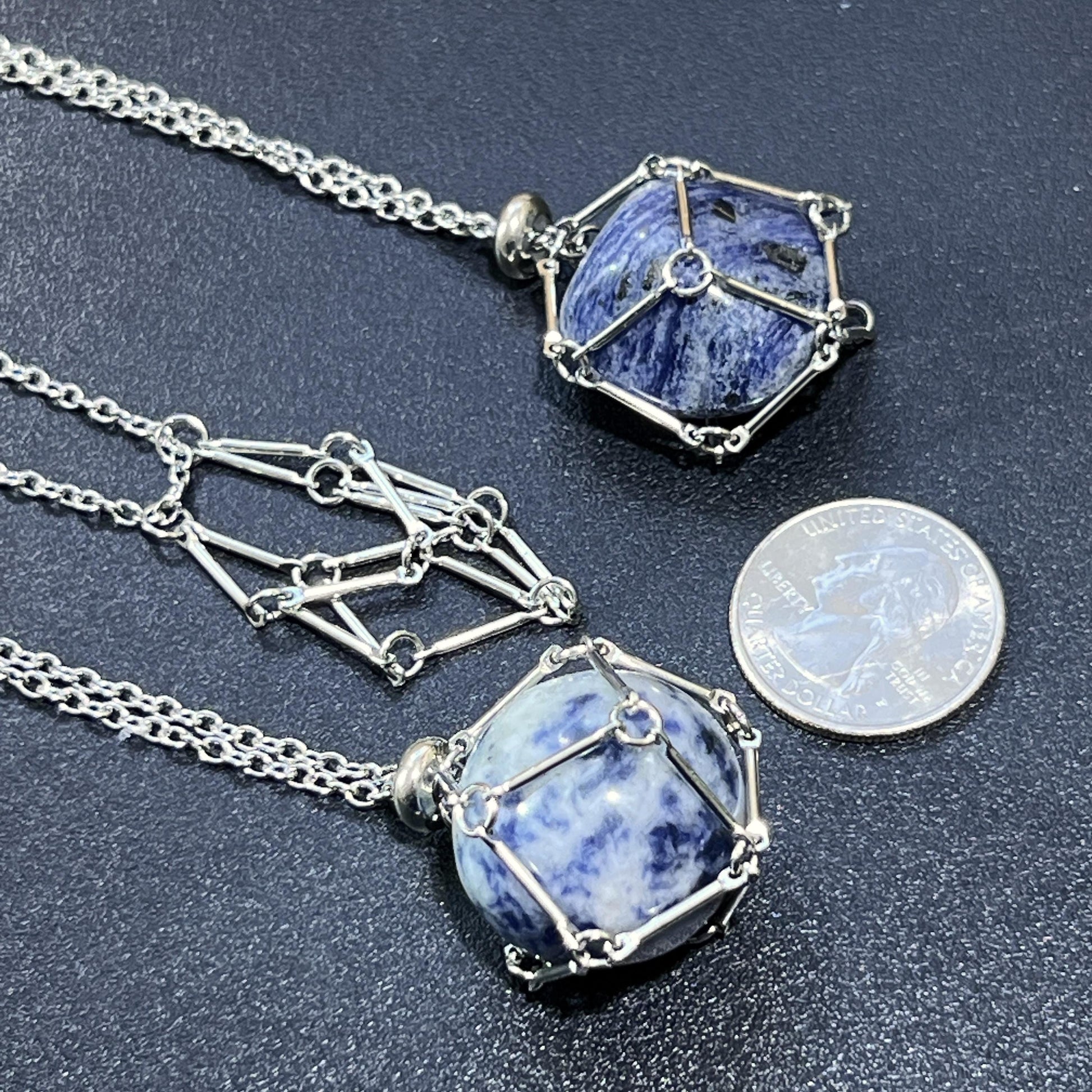 Crystal Gem Holder Necklace Pendant Set (24 Inch Stainless Steel Chain Cage) Interchangeable Jewelry Supply Amazing Crystals