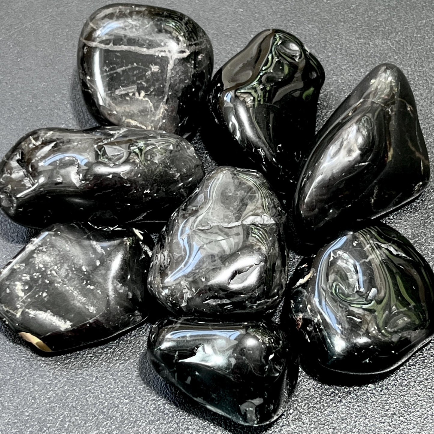 Black Tourmaline Crystal Tumbled Stones Large (1 - 2 Inches)(By The Piece or Pound) Bulk Wholesale - Solar Luxe Metaphysical Store