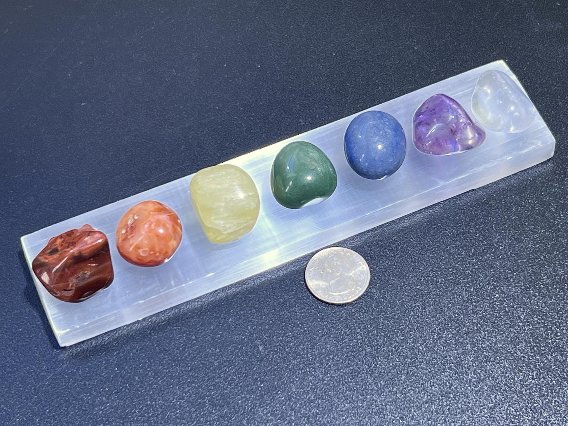 7 Tumbled Stone Crystal Collection Chakra Set With Selenite Bar Carving Reiki Amazing Crystals