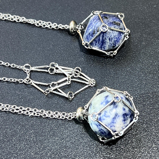 Crystal Gem Holder Necklace Pendant Set (24 Inch Stainless Steel Chain Cage) Interchangeable Jewelry Supply Amazing Crystals