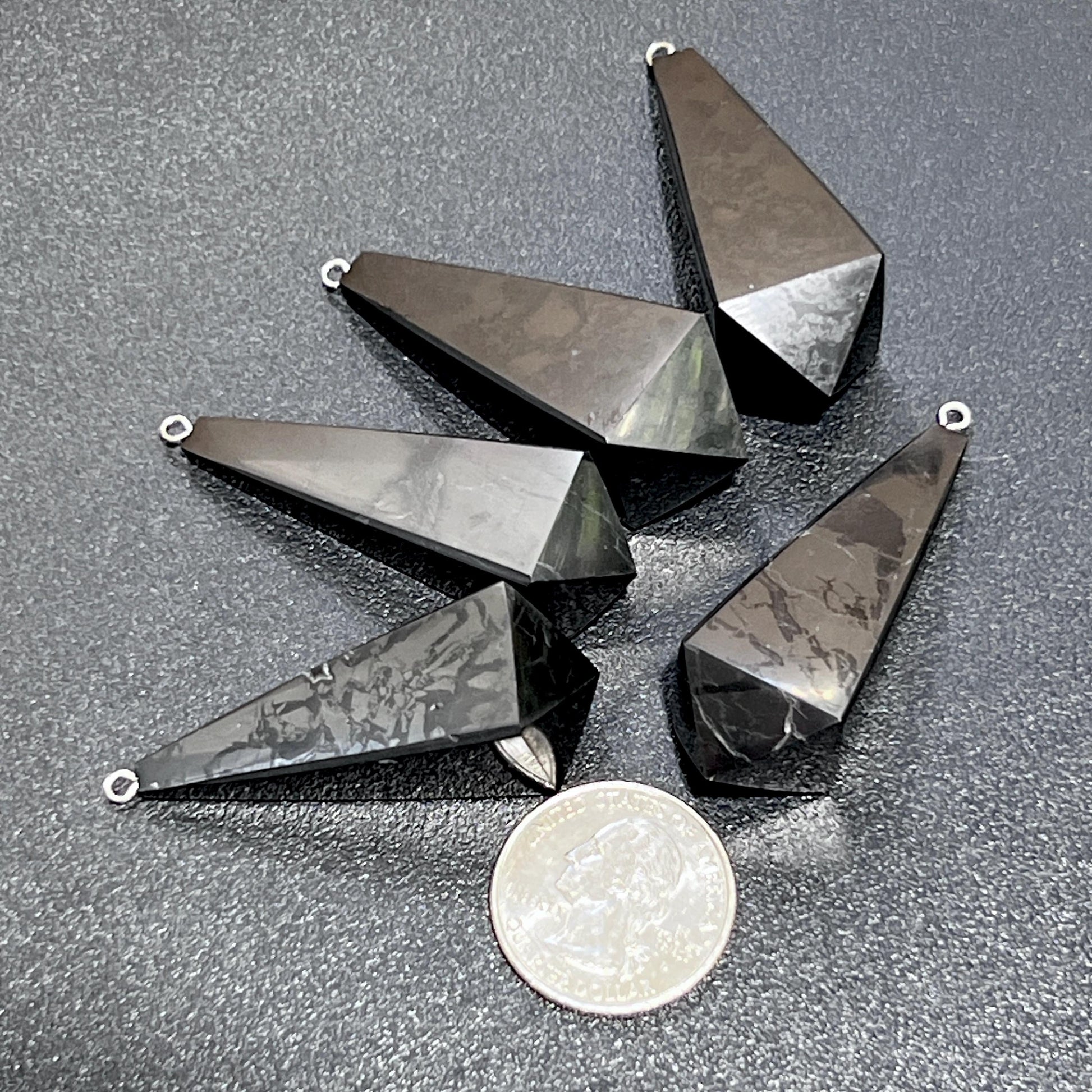 Black Shungite Pendulum Crystal Point Beads Pendant Gemstone Jewelry Necklace Polished Amazing Crystals