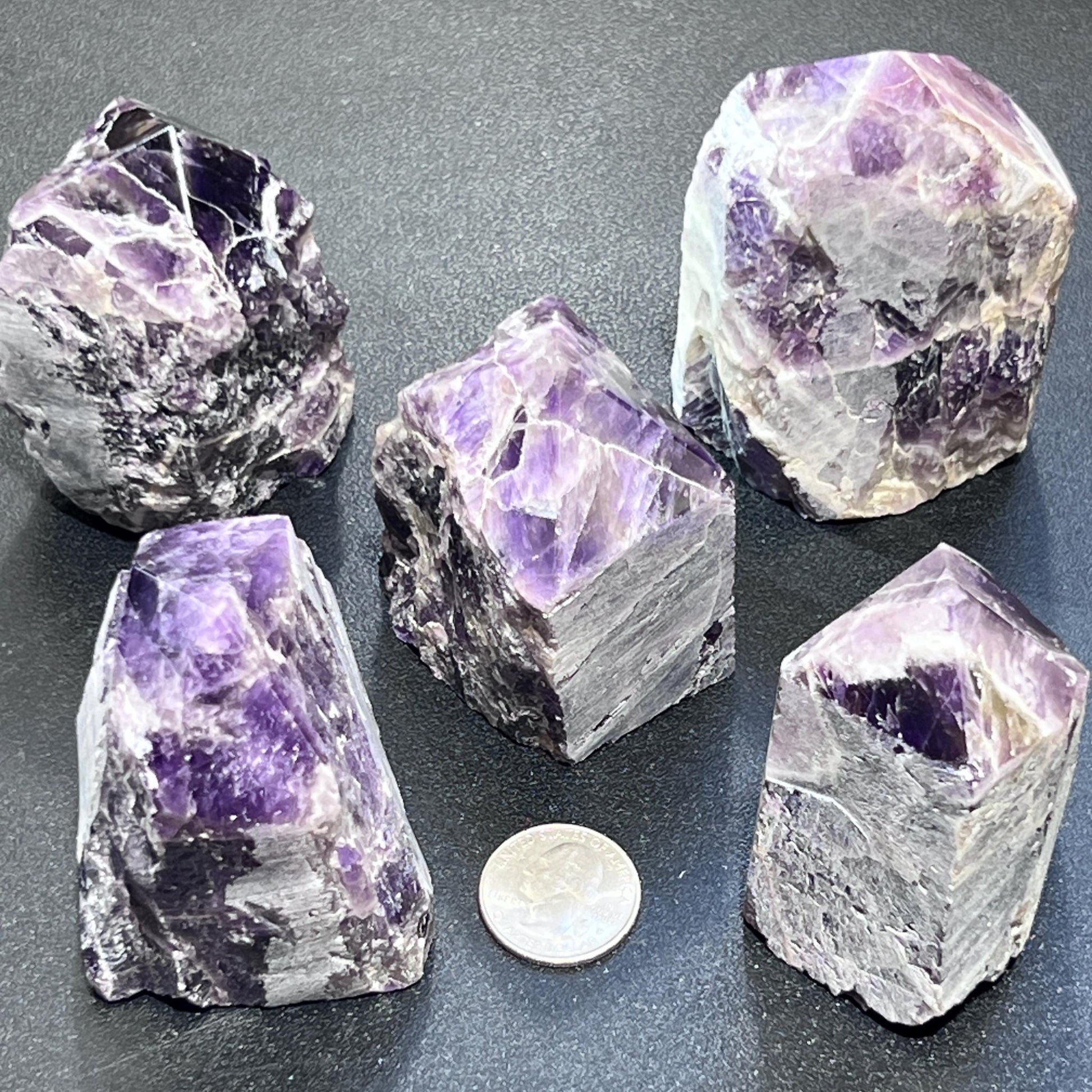 Banded Amethyst Crystal Point Tower Carving Gemstone Home Decor Supply - Solar Luxe Metaphysical Store