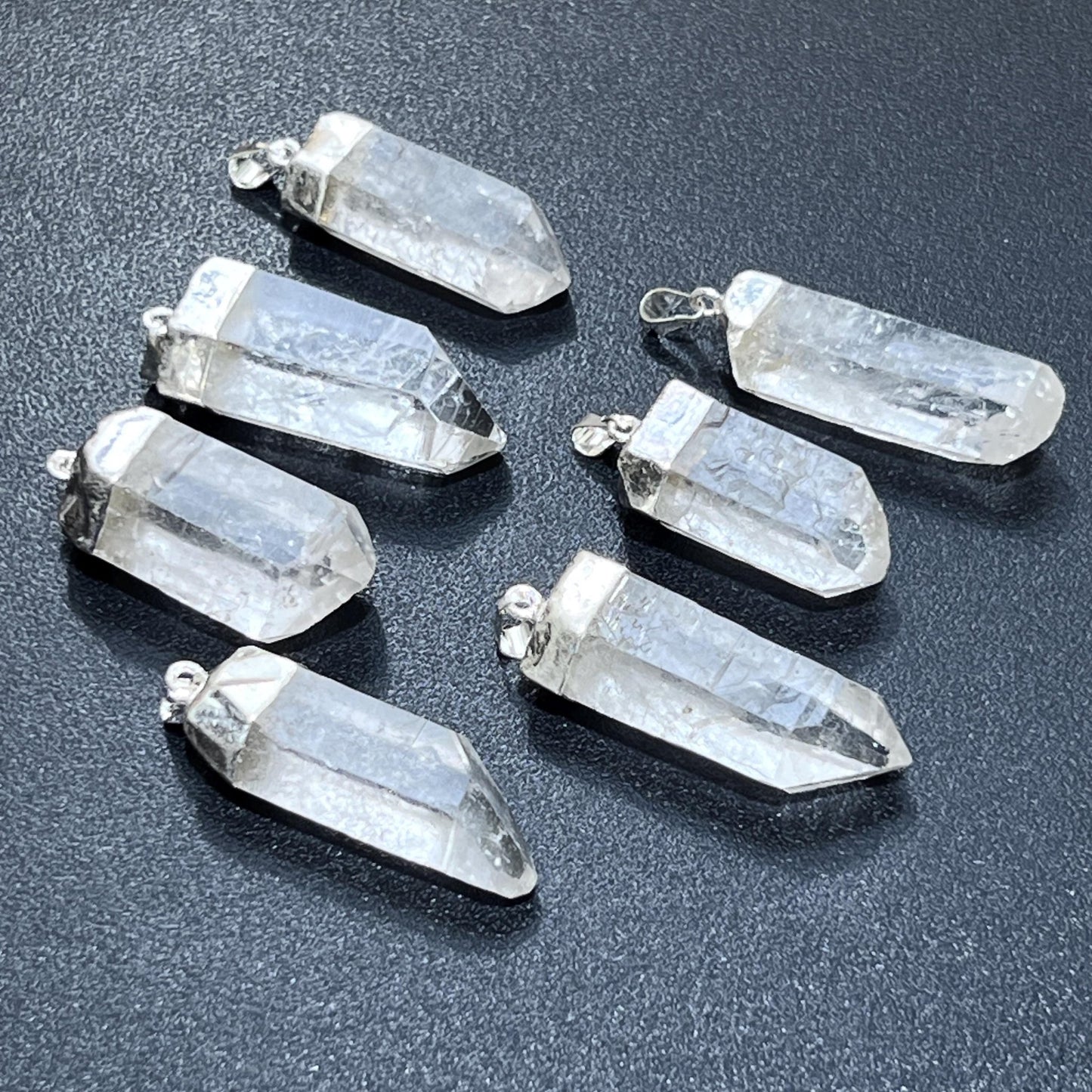 Quartz Crystal Point Pendant (Silver Plated) Gemstone Jewelry Necklace Supply - Solar Luxe Metaphysical Store