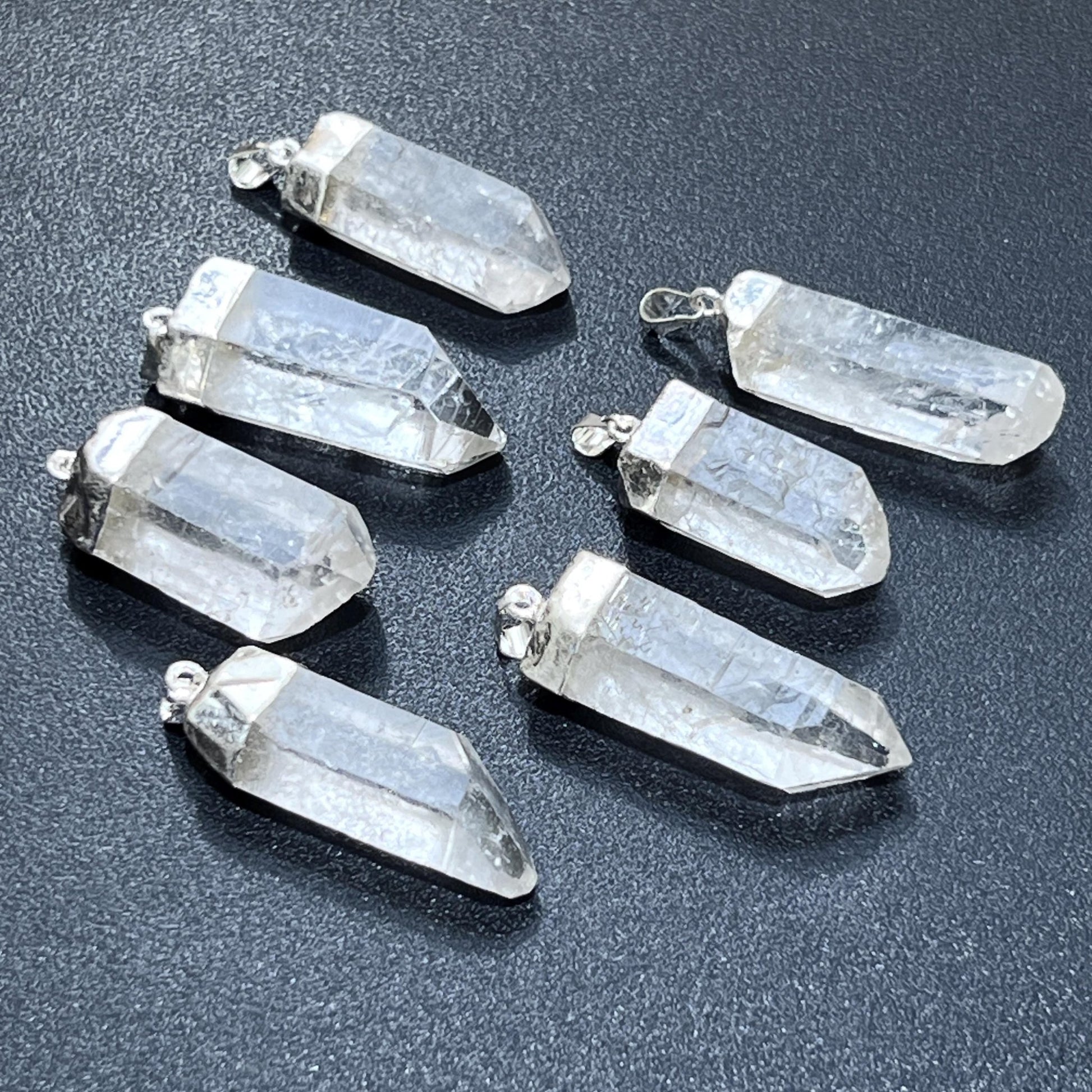 Quartz Crystal Point Pendant (Silver Plated) Gemstone Jewelry Necklace Supply - Solar Luxe Metaphysical Store