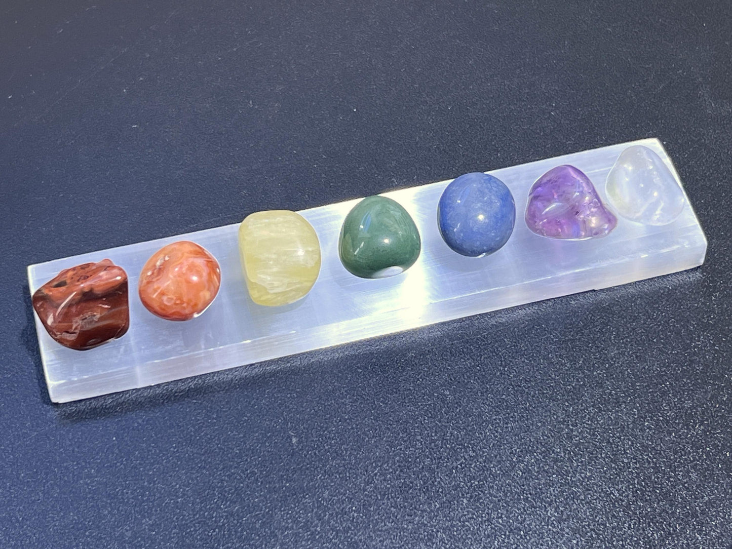 7 Tumbled Stone Crystal Collection Chakra Set With Selenite Bar Carving Reiki Amazing Crystals