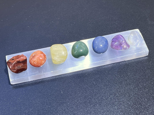 7 Tumbled Stone Crystal Collection Chakra Set With Selenite Bar Carving Reiki Amazing Crystals