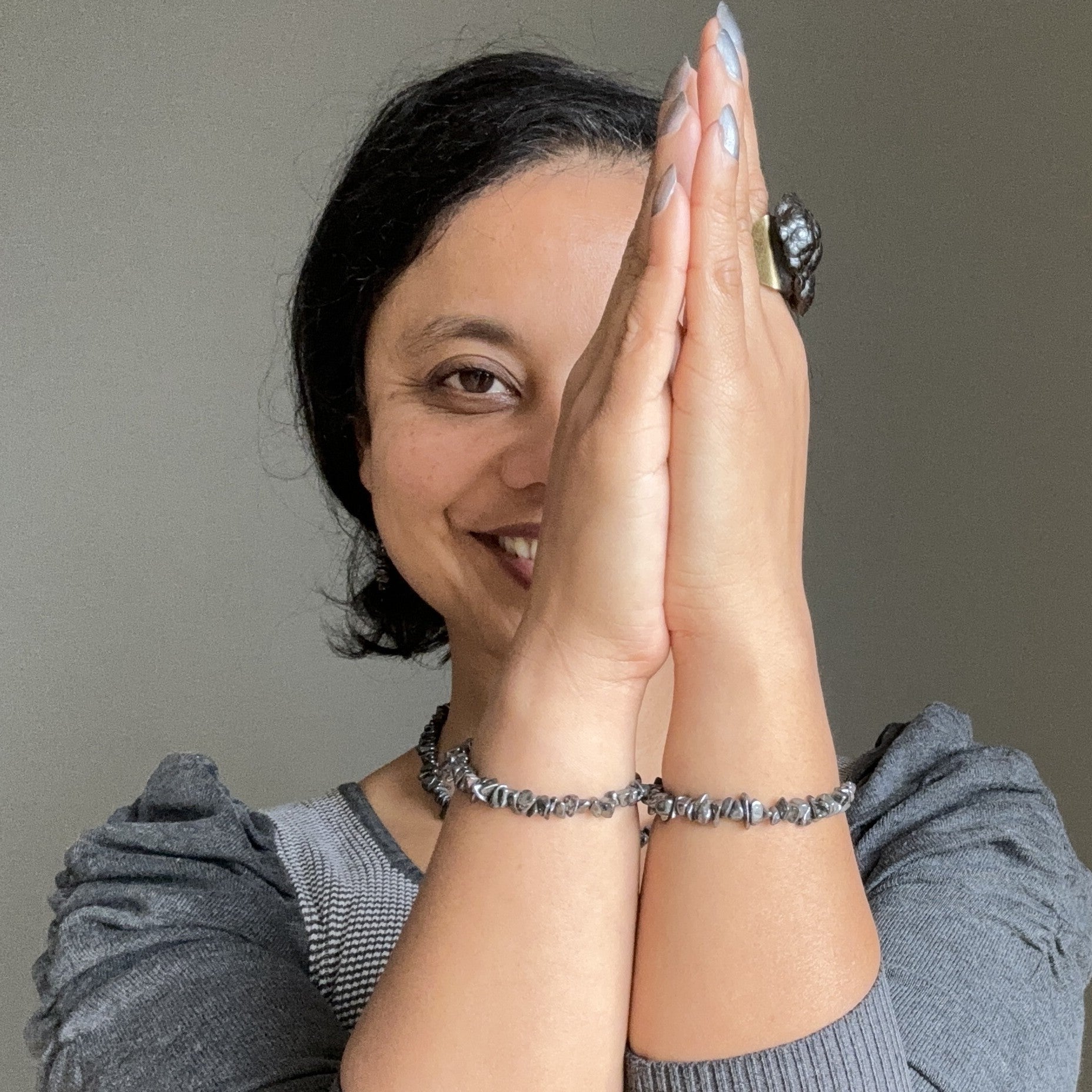 Hematite Bracelet Charming Silver Crystal Satin Crystals