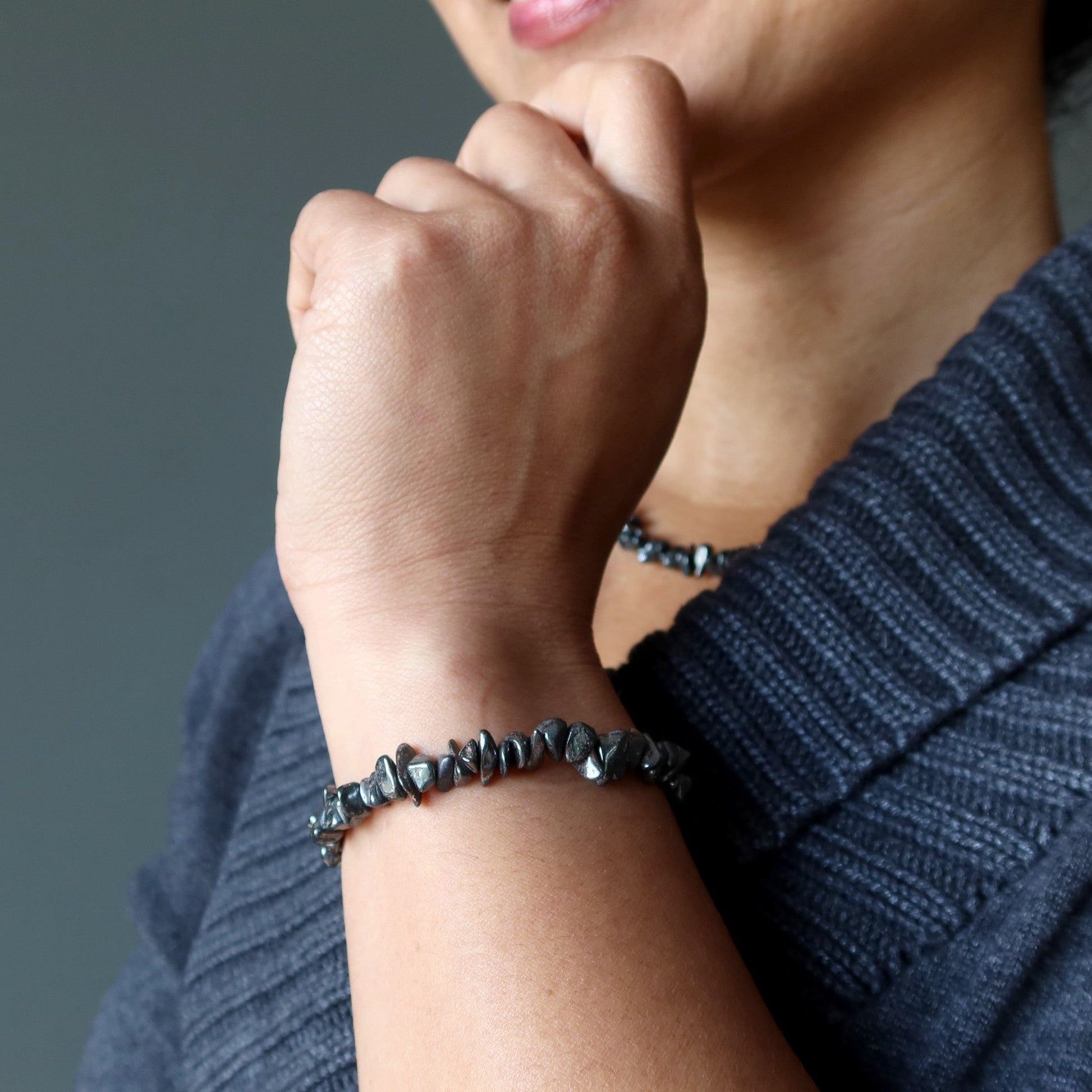 Hematite Bracelet Charming Silver Crystal Satin Crystals