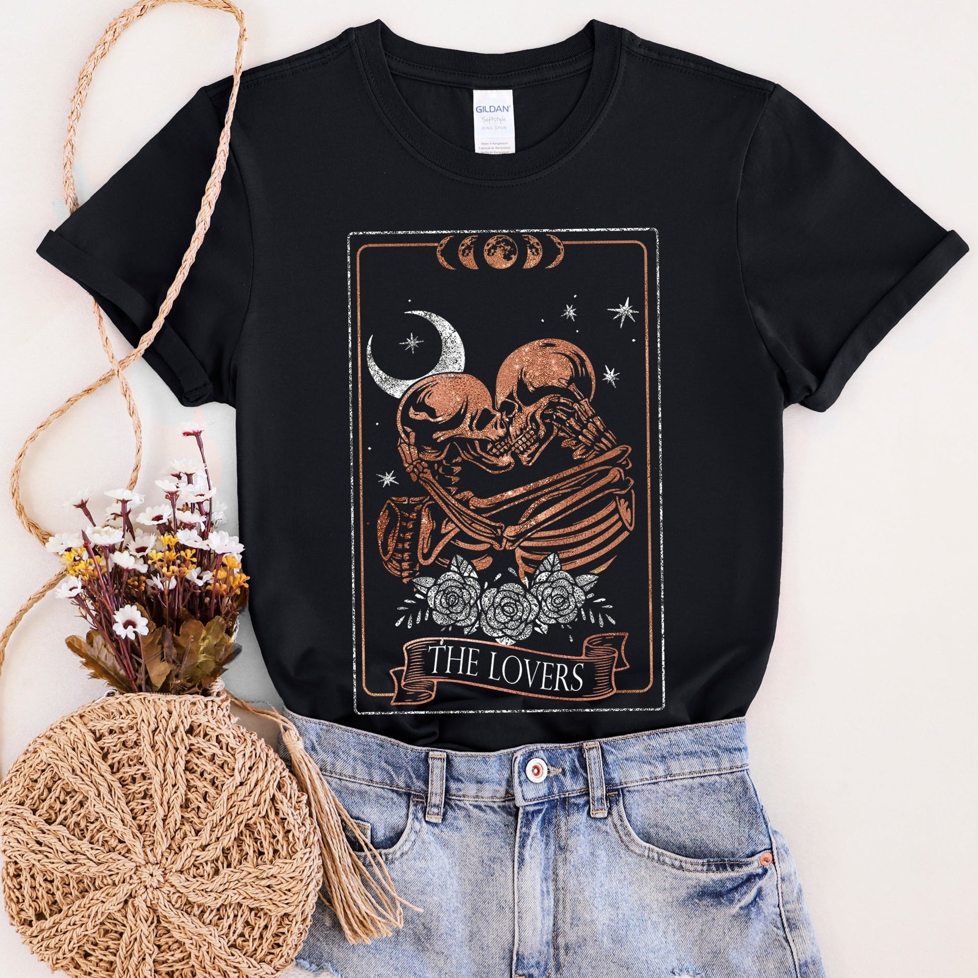 The Lovers Tarot, Moon, Skeletons, Mystical, Magic, Super Soft Tshirt, Valentine's Day Refinery No. 1